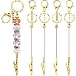 Tondiamo 4 Pcs Beadable Card Grabber Keychain for Long Nails Card Puller Keychain Bars Metal Clip Women(Silver)