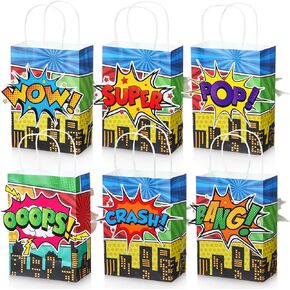 MotiMind 24 Pcs Hero Party Favors Bags Comic Hero Goodie Gift Bags Candy Treat Gift Bags with Handle for Hero Party Birthday Party Decoration