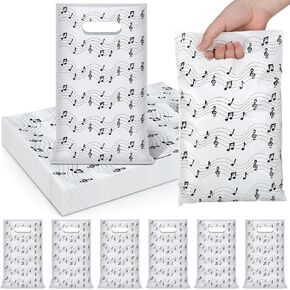 Supervitae 100 Pcs Music Party Favors Bags Bulk 8 x 11.8 Inch Plastic Candy Cookies Treat Goody Bags with Handles for Birthday Theme Party Gift Decoration Favor Supplie