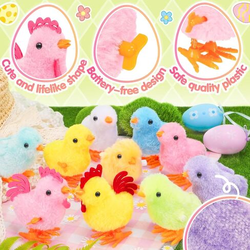 Wind Up Toys for Kids Easter Basket Stuffers, 9Pcs Jumping Plush Chicks Small Fidget Toys for Easter Egg Hunt Treasure Box Classroom Prizes Party Favors Goodie Bags Fillers Gifts in Saudi Arabia