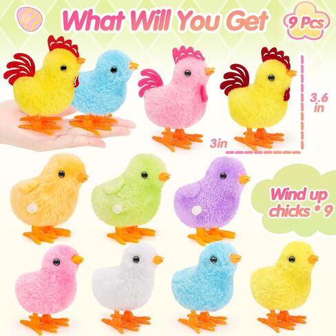 Wind Up Toys for Kids Easter Basket Stuffers, 9Pcs Jumping Plush Chicks Small Fidget Toys for Easter Egg Hunt Treasure Box Classroom Prizes Party Favors Goodie Bags Fillers Gifts in Saudi Arabia