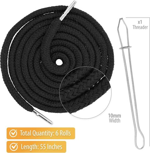 Mandala Crafts Black Drawstring Replacement Draw Cord for Sweatpants Waist - 6 55 Inch Cotton Flat Drawstring Cord Hoodie String Replacement & Drawstrings Threader in Saudi Arabia