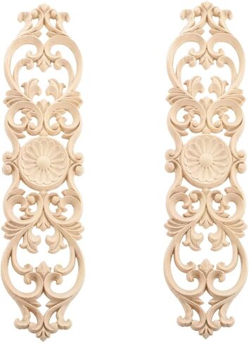2Pcs Wood Appliques, Decorative Carved Wooden Onlays Furniture Makeover, Long Carvings Side Decals for Wall Bed Door Mirror Dresser Cupboard Closet Cabinet DIY Craft Project, 40x9cm/15.75x3.54in in Saudi Arabia