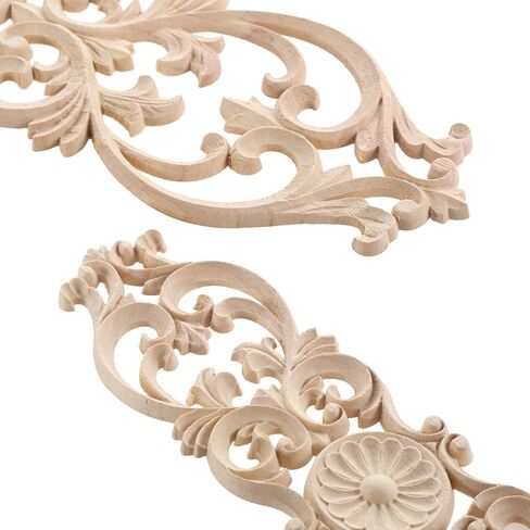 2Pcs Wood Appliques, Decorative Carved Wooden Onlays Furniture Makeover, Long Carvings Side Decals for Wall Bed Door Mirror Dresser Cupboard Closet Cabinet DIY Craft Project, 40x9cm/15.75x3.54in in Saudi Arabia