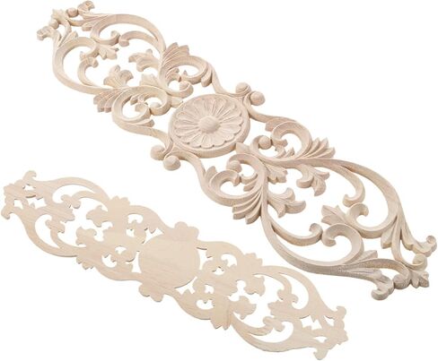 2Pcs Wood Appliques, Decorative Carved Wooden Onlays Furniture Makeover, Long Carvings Side Decals for Wall Bed Door Mirror Dresser Cupboard Closet Cabinet DIY Craft Project, 40x9cm/15.75x3.54in in Saudi Arabia