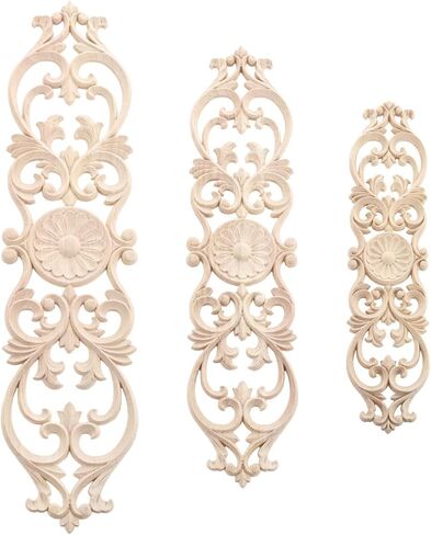 2Pcs Wood Appliques, Decorative Carved Wooden Onlays Furniture Makeover, Long Carvings Side Decals for Wall Bed Door Mirror Dresser Cupboard Closet Cabinet DIY Craft Project, 40x9cm/15.75x3.54in in Saudi Arabia