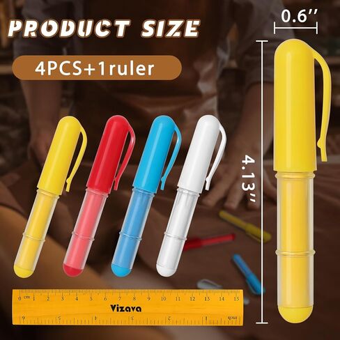 Fabric Chalk Markers for Sewing,Quilting,Crafting|Erasable Tailor Chalk|Work on Various Fabrics|Dosing Wheel Drawing Intricate Patterns Precise Lines-Per Pack(Red,Yellow,Blue,White and 1Ruler) in Saudi Arabia