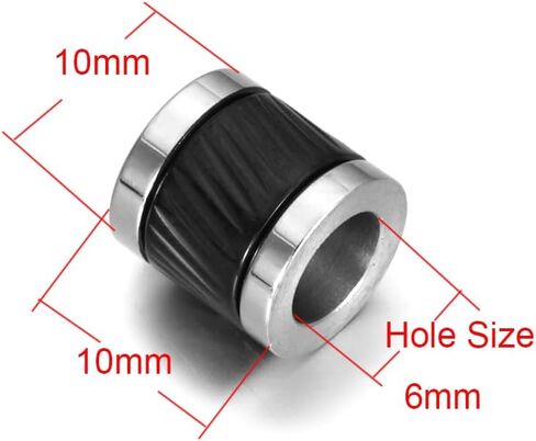 4 Pcs Stainless Steel Column Beads with Twill Pattern 6mm Large Hole Beads Metal Spacer Beads for DIY Bracelet Necklace Jewelry Making (Middle Black) in Saudi Arabia