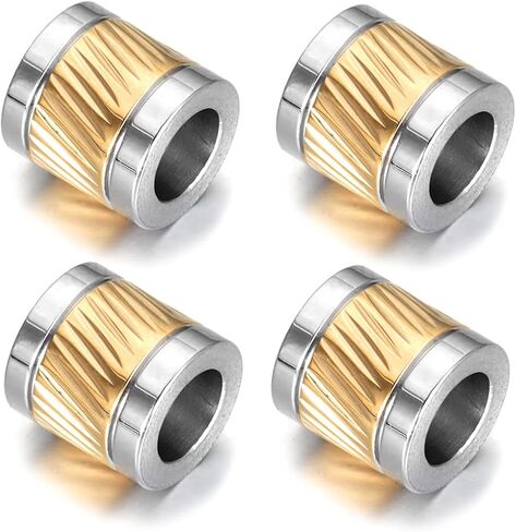4 Pcs Stainless Steel Column Beads with Twill Pattern 6mm Large Hole Beads Metal Spacer Beads for DIY Bracelet Necklace Jewelry Making (Middle Black) in Saudi Arabia