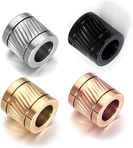4 Pcs Stainless Steel Column Beads with Twill Pattern 6mm Large Hole Beads Metal Spacer Beads for DIY Bracelet Necklace Jewelry Making (Middle Black) in Saudi Arabia