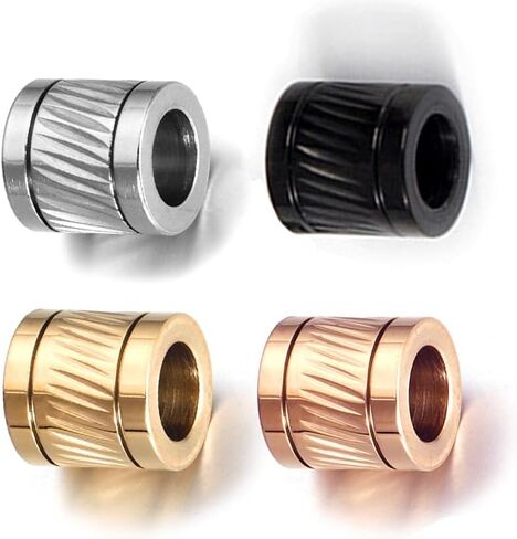 4 Pcs Stainless Steel Column Beads with Twill Pattern 6mm Large Hole Beads Metal Spacer Beads for DIY Bracelet Necklace Jewelry Making (Middle Black) in Saudi Arabia