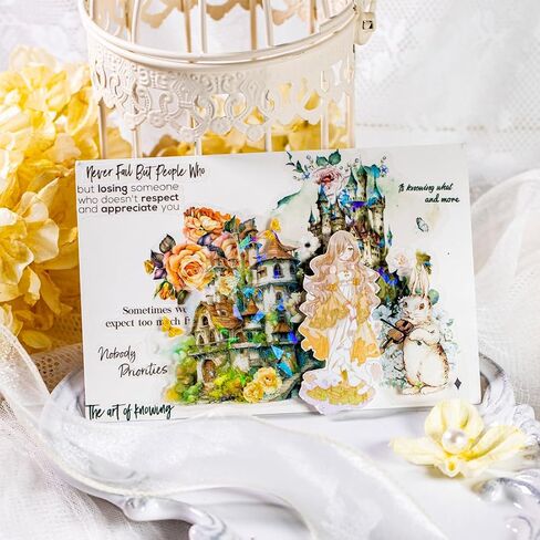 10pcs PET Transparent Watercolor Castle Flower Stickers Decals Bulk for Water Bottles Scrapbooking Journaling Door Firefighters Cars Resin Glass Cups Envelopes (Yellow Sunflower Castle) in Saudi Arabia