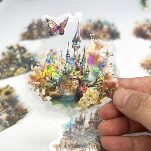 10pcs PET Transparent Watercolor Castle Flower Stickers Decals Bulk for Water Bottles Scrapbooking Journaling Door Firefighters Cars Resin Glass Cups Envelopes (Yellow Sunflower Castle) in Saudi Arabia