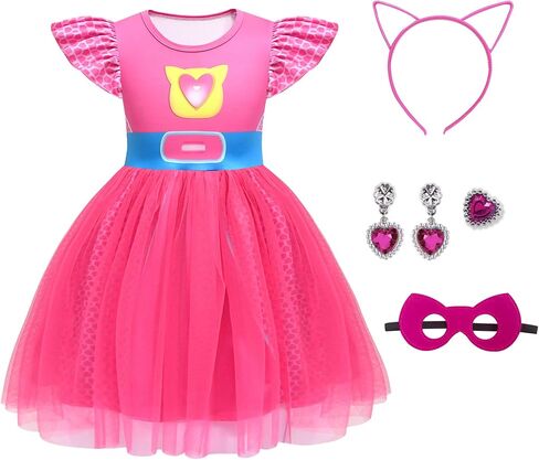 Girls Cute Kitties Tulle Dress with Flutter Sleeves Cat Dress Up Outfits for Christmas in Kuwait