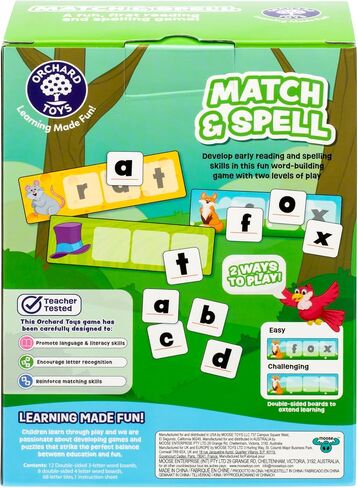 ORCHARD TOYS Match & Spell Game - New Art, Develop Your Children's Early Reading and Spelling Skills in This Updated, Fun Word-Building Game, 2 Ways to Play, for Ages 4+, Single or Multiplayer Game in Saudi Arabia
