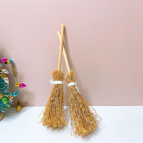 Mini Witch Hat with Mini Broom Miniature Straw Brooms for Halloween Party Craft Witches Decoration (Purple) in Kuwait