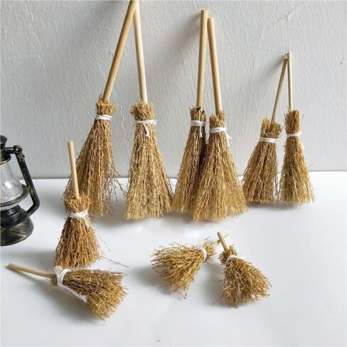Mini Witch Hat with Mini Broom Miniature Straw Brooms for Halloween Party Craft Witches Decoration (Purple) in Kuwait