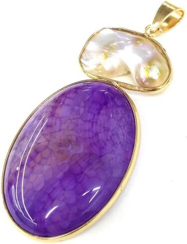 LE SKY natural stone pendants irregular freshwater pearl and purple agate pendants for jewelry making 31X76mm (2 PCS). in Saudi Arabia
