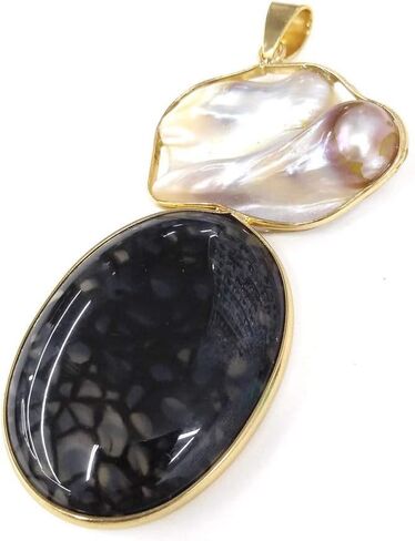LE SKY natural stone pendants irregular freshwater pearl and purple agate pendants for jewelry making 31X76mm (2 PCS). in Saudi Arabia