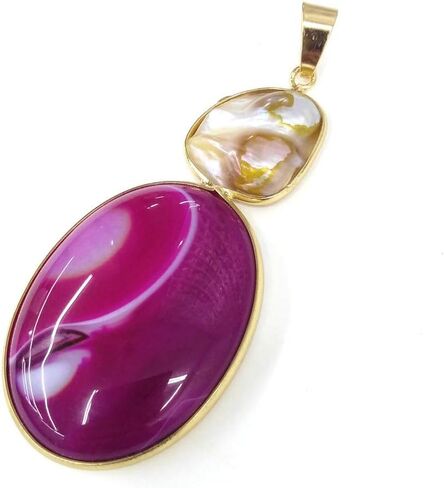 LE SKY natural stone pendants irregular freshwater pearl and purple agate pendants for jewelry making 31X76mm (2 PCS). in Saudi Arabia