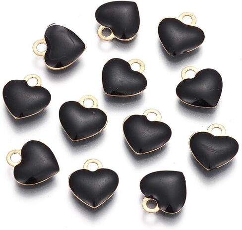 Liqunsweet 10 PCS Black Heart Monicel Brass Charms Sweet Love Charms for Valentine's Diy Diy Jewelry Bracelet Neckleace Craft Craft Decoration in Kuwait