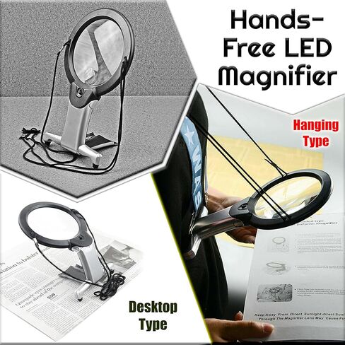ARSUK Magnifying Glasses with Light, Hands-Free Neck Magnifier for Reading Sewing Cross Stitching Needlework Crafts Hobby Jewelry Repair, 2X 6X Magnification Hanging Cord & Desk Stand in Kuwait