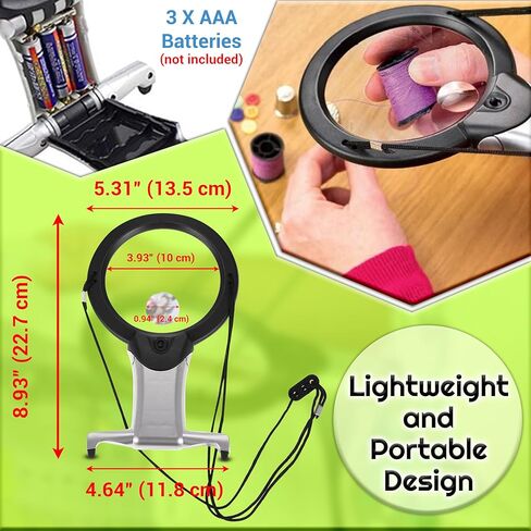 ARSUK Magnifying Glasses with Light, Hands-Free Neck Magnifier for Reading Sewing Cross Stitching Needlework Crafts Hobby Jewelry Repair, 2X 6X Magnification Hanging Cord & Desk Stand in Kuwait
