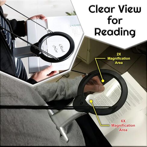 ARSUK Magnifying Glasses with Light, Hands-Free Neck Magnifier for Reading Sewing Cross Stitching Needlework Crafts Hobby Jewelry Repair, 2X 6X Magnification Hanging Cord & Desk Stand in Kuwait
