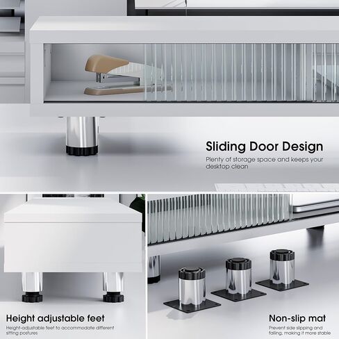Fenge Dual Monitor Stand, 42.5inch Long Monitor Stands Riser for 2 Monitors, Sliding Door with Storage Organizer Stand for Desk, 2 Tier Desk Shelf for Laptop, Pc, Printer, Computer, TV in Saudi Arabia