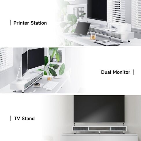 Fenge Dual Monitor Stand, 42.5inch Long Monitor Stands Riser for 2 Monitors, Sliding Door with Storage Organizer Stand for Desk, 2 Tier Desk Shelf for Laptop, Pc, Printer, Computer, TV in Saudi Arabia