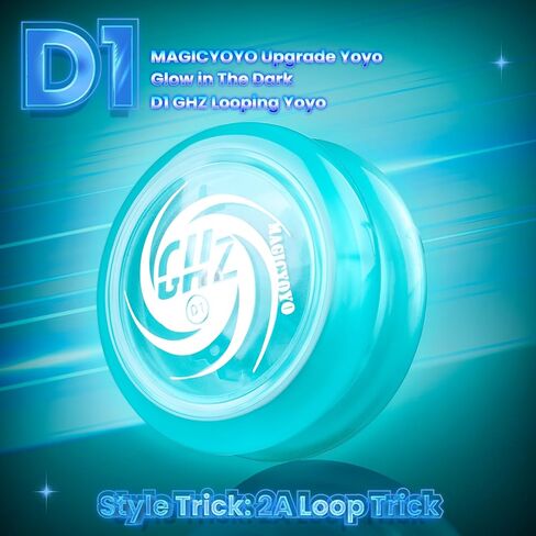 MAGICYOYO D1 GHZ Beginner Yoyo for Kids, Starter Yoyos Glow in The Dark, Auto Return Yo yo for Kids, Responsive Yoyo for 2a Looping Trick, Kids Yo-yo with 6 Yoyo Strings (Glow Blue) in Kuwait