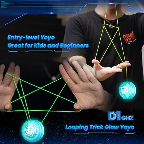 MAGICYOYO D1 GHZ Beginner Yoyo for Kids, Starter Yoyos Glow in The Dark, Auto Return Yo yo for Kids, Responsive Yoyo for 2a Looping Trick, Kids Yo-yo with 6 Yoyo Strings (Glow Blue) in Kuwait