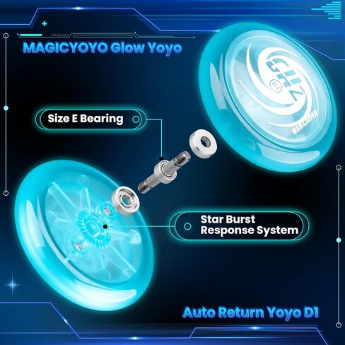 MAGICYOYO D1 GHZ Beginner Yoyo for Kids, Starter Yoyos Glow in The Dark, Auto Return Yo yo for Kids, Responsive Yoyo for 2a Looping Trick, Kids Yo-yo with 6 Yoyo Strings (Glow Blue) in Kuwait