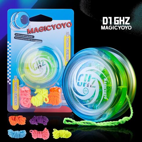 MAGICYOYO D1 GHZ Beginner Yoyo for Kids, Starter Yoyos Glow in The Dark, Auto Return Yo yo for Kids, Responsive Yoyo for 2a Looping Trick, Kids Yo-yo with 6 Yoyo Strings (Glow Blue) in Kuwait