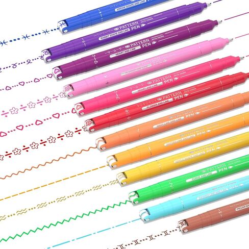12 Colored Curve Highlighter Pen Set, 10 Different Shapes Dual Tip Markers Cool Pens for Journal Planner Scrapbook Art Office School Supplies for Kids Adults Journaling Drawing Note Taking in Saudi Arabia