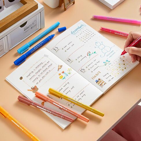 12 Colored Curve Highlighter Pen Set, 10 Different Shapes Dual Tip Markers Cool Pens for Journal Planner Scrapbook Art Office School Supplies for Kids Adults Journaling Drawing Note Taking in Saudi Arabia