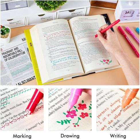 12 Colored Curve Highlighter Pen Set, 10 Different Shapes Dual Tip Markers Cool Pens for Journal Planner Scrapbook Art Office School Supplies for Kids Adults Journaling Drawing Note Taking in Saudi Arabia