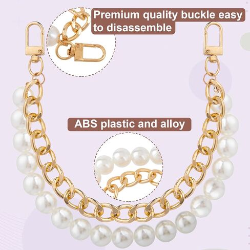 Isslly 1PCS Pearl Purse Extender Chain, Silver Bag Charm Handle, 10 mm Pearl Short Straps Replacement Decoration for Crossbody Bags, Handbags, Accessories for Bags with Metal Buckles in Kuwait