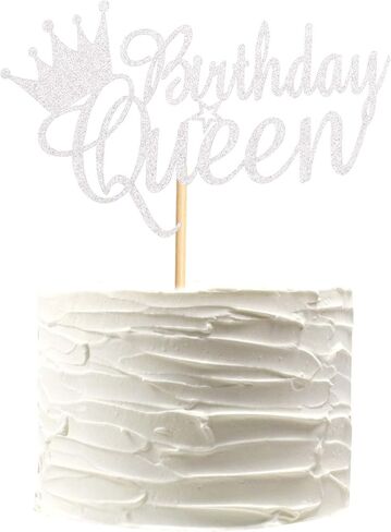 Queen Birthday Cake Topper Happy Birthday Cake Bunting Decor, Birthday Cake Picks Party Decoration Supplies for Lady Girl Women- Silver Glitter in Saudi Arabia
