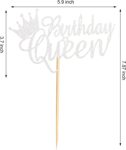 Queen Birthday Cake Topper Happy Birthday Cake Bunting Decor, Birthday Cake Picks Party Decoration Supplies for Lady Girl Women- Silver Glitter in Saudi Arabia