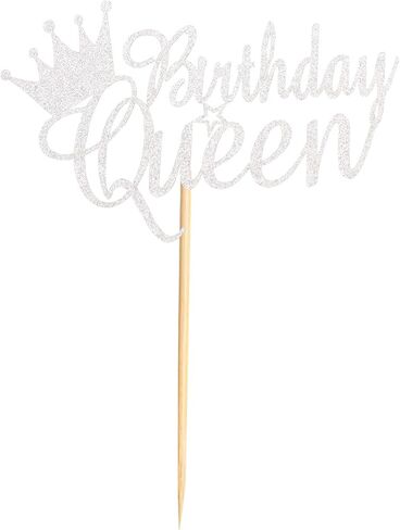 Queen Birthday Cake Topper Happy Birthday Cake Bunting Decor, Birthday Cake Picks Party Decoration Supplies for Lady Girl Women- Silver Glitter in Saudi Arabia