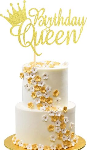 Queen Birthday Cake Topper Happy Birthday Cake Bunting Decor, Birthday Cake Picks Party Decoration Supplies for Lady Girl Women- Silver Glitter in Saudi Arabia
