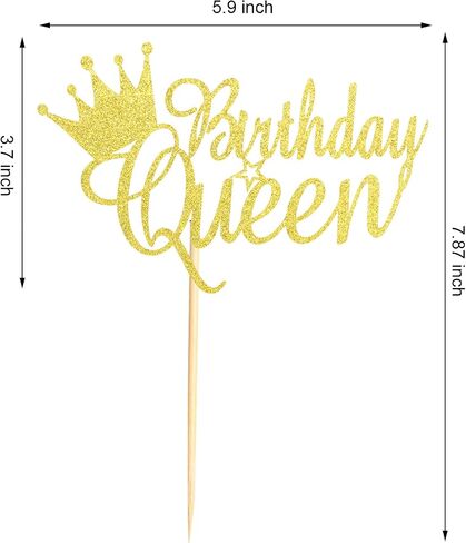 Queen Birthday Cake Topper Happy Birthday Cake Bunting Decor, Birthday Cake Picks Party Decoration Supplies for Lady Girl Women- Silver Glitter in Saudi Arabia