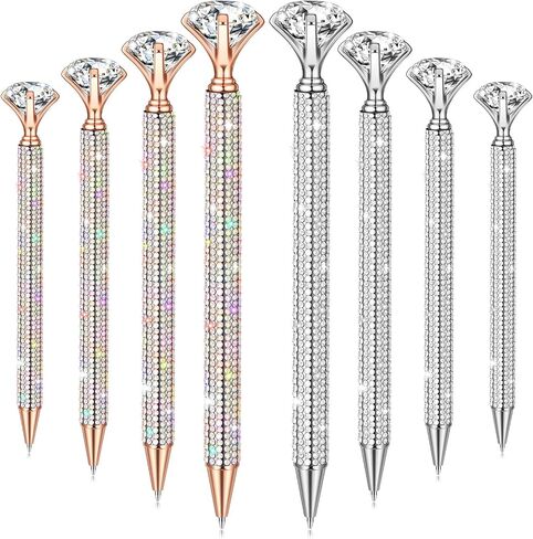 Jeyiour 8 PCS Diamond Black Ink Ink Rhinestone Pens Bling Metal Crystal Point Pens for Women for Wedder Bridal Defer Office Meeting Supplies Women Gifts ، 0.7 مم (ملون ، فضية) in Kuwait