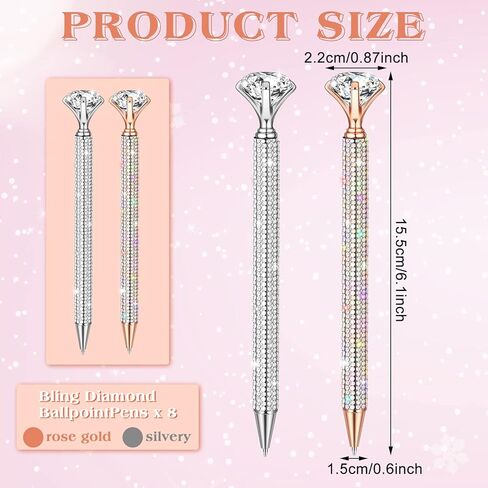 Jeyiour 8 PCS Diamond Black Ink Ink Rhinestone Pens Bling Metal Crystal Point Pens for Women for Wedder Bridal Defer Office Meeting Supplies Women Gifts ، 0.7 مم (ملون ، فضية) in Kuwait