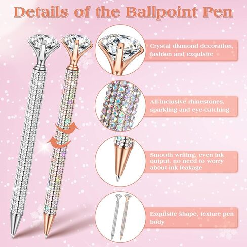 Jeyiour 8 PCS Diamond Black Ink Ink Rhinestone Pens Bling Metal Crystal Point Pens for Women for Wedder Bridal Defer Office Meeting Supplies Women Gifts ، 0.7 مم (ملون ، فضية) in Kuwait