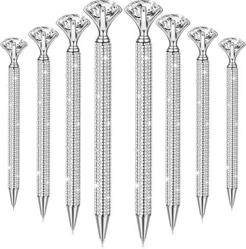 Jeyiour 8 PCS Diamond Black Ink Ink Rhinestone Pens Bling Metal Crystal Point Pens for Women for Wedder Bridal Defer Office Meeting Supplies Women Gifts ، 0.7 مم (ملون ، فضية) in Kuwait
