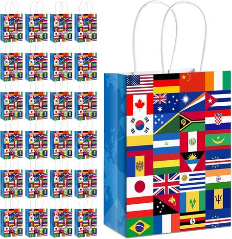 16 Pack International Flag Bags World Flag Gift Bags for Opening Sports Events Celebration Goodie Candy Party Favors Decoration Supplies in Kuwait