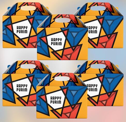 Purim Gable Boxes - 6 Pack Treat Boxes - 6" x 4" x 4" Purim Box - Easy to Assemble Gable Box - Multicolored Geometric Design in Saudi Arabia
