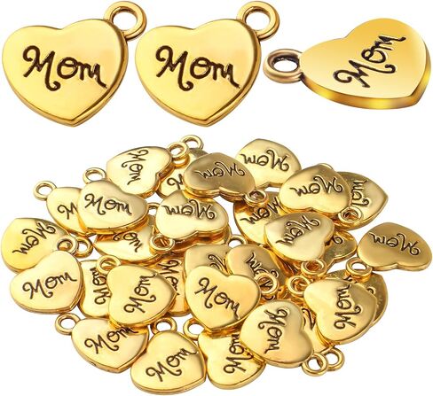 BronaGrand 30 Pieces Heart Mom Charms Pendants Alloy Love Heart Dangle Charms Craft Supplies for DIY Necklace Bracelet Jewelry Making Party Gifts in Kuwait